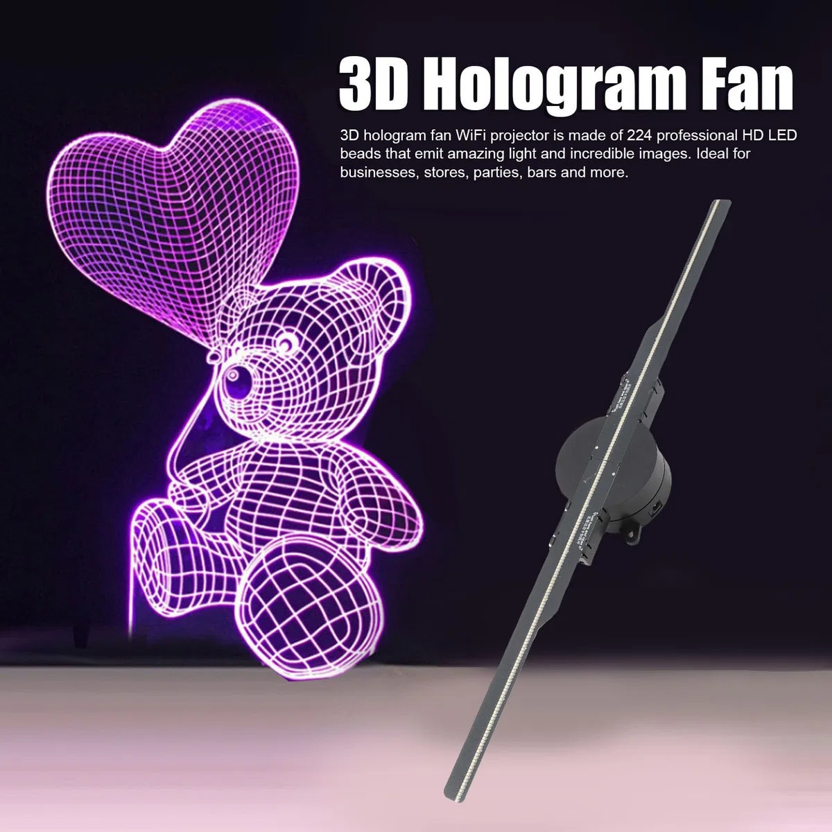 3D Hologramm Ventilator 42 cm (16.5 Zoll) WiFi Projektor 2000x224 224 LED Lichtperlen Werbemaschine für Geschäftsdisplay