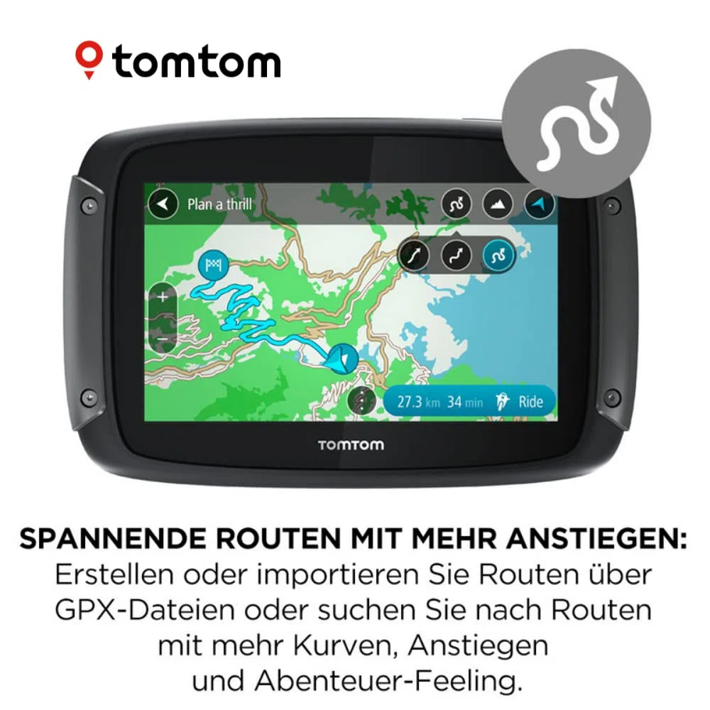 Tomtom Motorrad Navi Rider 550-4,3 Zoll, kurvige und bergige Strecken, Karten-Updates Welt, Stauvermeidung Dank Traffic, Halterung, Updates über Wi-Fi (generalüberholt)