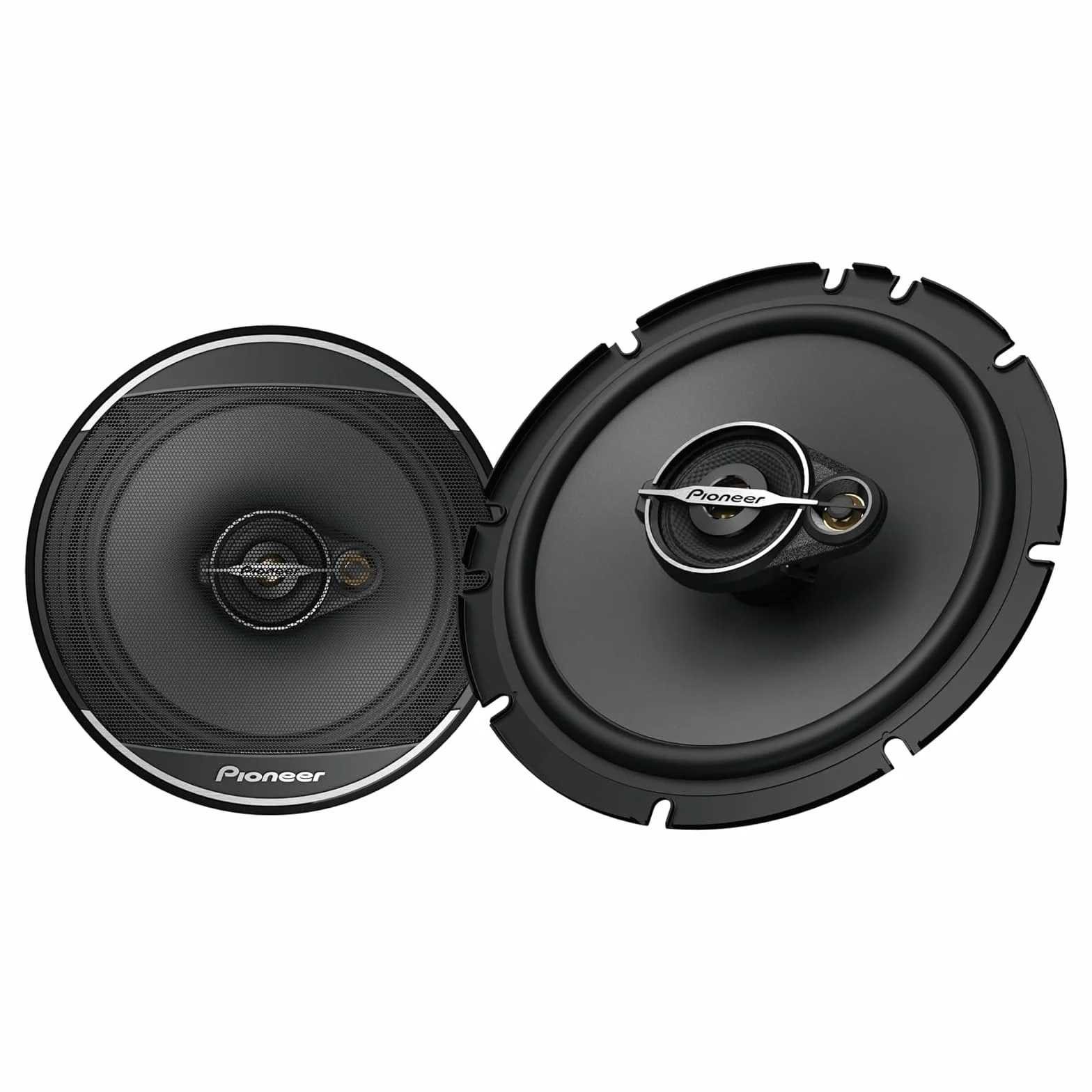 PIONEER TS-A1671F 16,5 cm 3-Weg-Koaxial-Lautsprecher Set mit 2 Lautsprechern (je 320 W max., 70 W Sinus), kraftvoller Klang, hoher Wirkungsgrad, 48 mm Einbautiefe, 144 mm Einbauausschnitt, mit Gitter