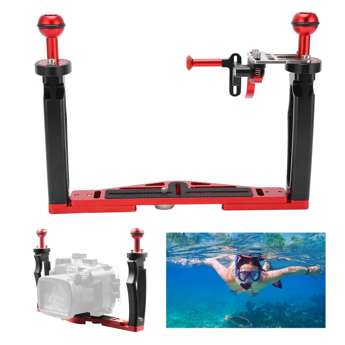 Unterwasserkamera-Gehäuseschale mit Doppelgriff-Stabilisator-Rig und Auslöser Zum Tauchen, Doppelgriff-Stabilisator mit Aluminiumlegierungsmaterial