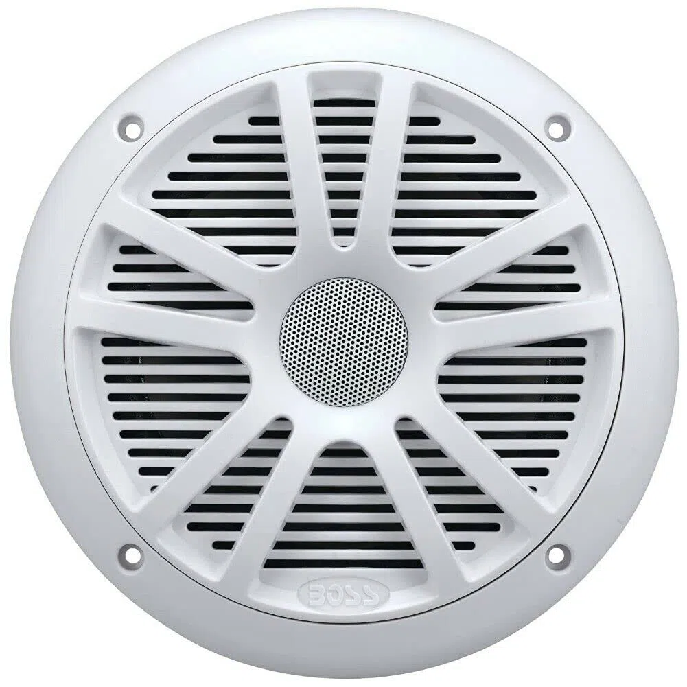 KIT-Set FÜR BOSS Audio Systems MR6W 2 Marine-Lautsprecher, 6,5 Zoll, 19,00 cm, 90 Watt RMS, 180 Watt Max, wasserdicht, weiß (Set 2), hochwertige Premium-Qualität für Boote + Aufkleber und Zubehör