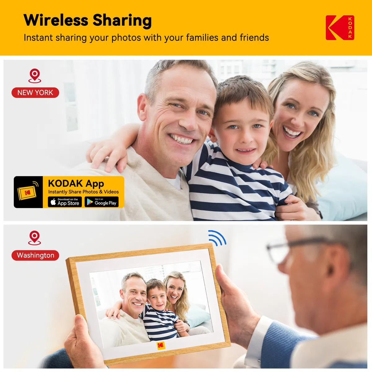 KODAK Digitaler Bilderrahmen 10 Zoll mit 4000mAh Li-Akku, WLAN Digitale Fotorahmen mit 32GB Speicher, IPS HD Touchscreen, Auto-Rotat, Elektronischer Bilderrahmen Teilen Sie Fotos und Videos