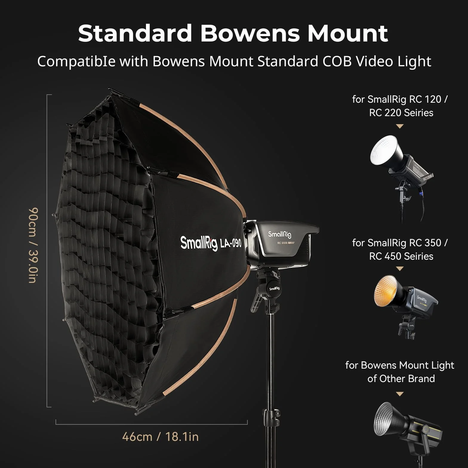 SMALLRIG 35" / 90cm Parabolic Softbox LA-O90, Quick Release Octagon Softbox für Bowens Mount COB Lights für SMALLRIG für Neewer für Aputure für Godox - 4633