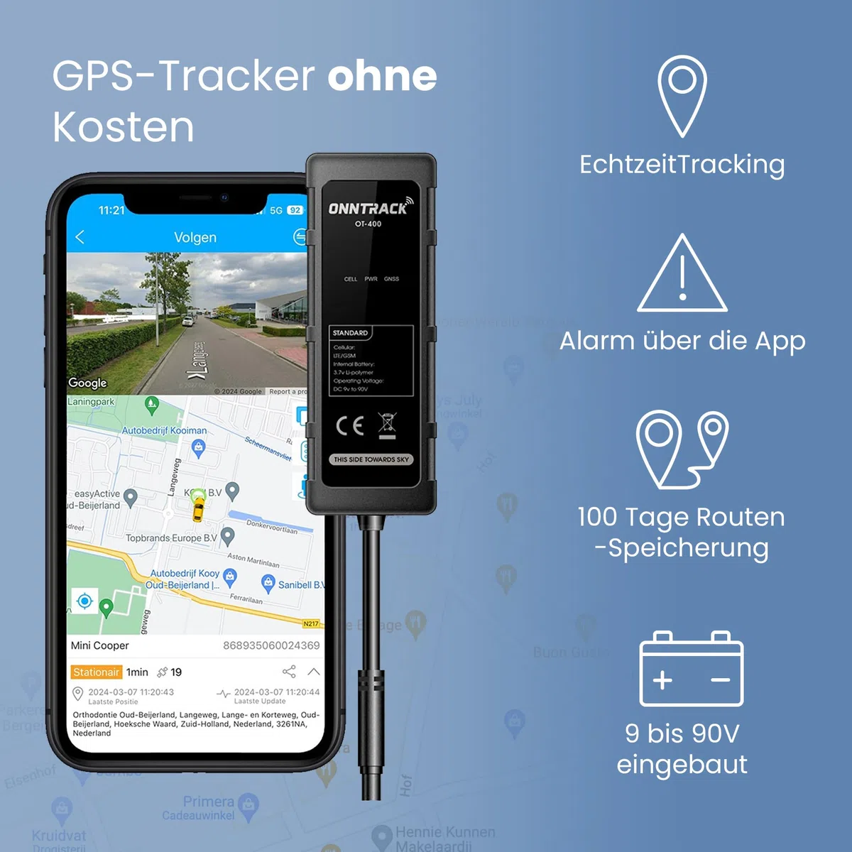 400 GPS Tracker Auto – Eingebauter Peilsender mit Echtzeit GPS Live Tracking, Lebenslang kostenlos, Ohne SIM-Karte & ABO, Manipulationsalarm, 4G LTE, App-Steuerung