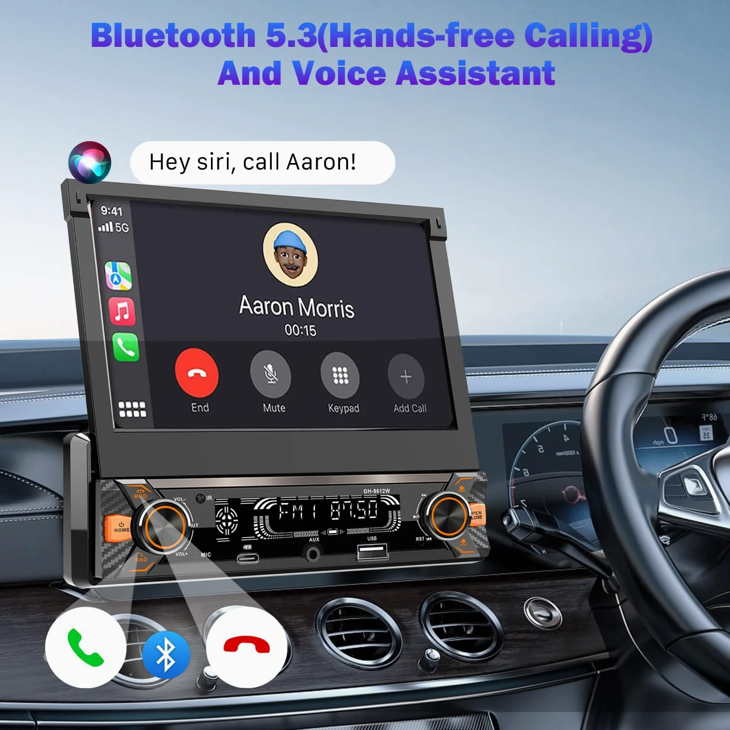 Autoradio 1DIN mit Ausklappbarer Bildschirm(7 Zoll automatisch), Kompatibel mit [Wireless] Apple CarPlay/Android Auto Bluetooth Typ-C USB(3A Schnellladung) AM/FM/RDS Radio Rückfahrkamera AUX