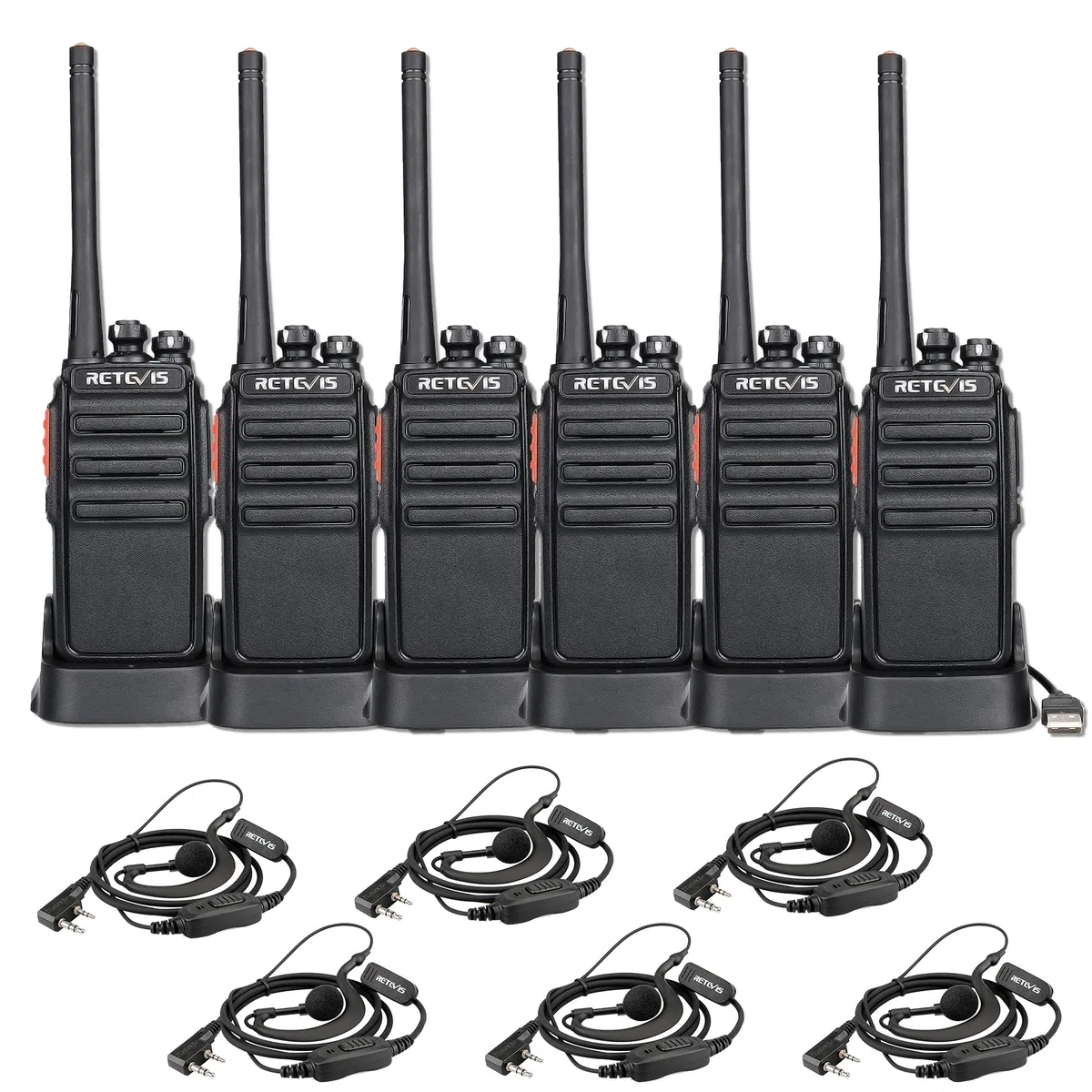 Retevis RT24 Plus Funkgeräte Professionell, PMR Walkie-Talkie Erwachsene Aufladbar, 16 Kanäle VOX CTCSS&DCS, Funksysteme mit Headset, Walki Talki 6er Set für Schule und Gewerbe (6 STK, Schwarz)