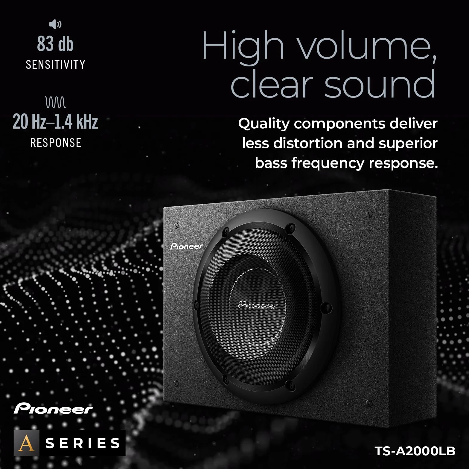 PIONEER TS-A2000LB Passiv Subwoofer, leistungsstarker Gehäuse Subwoofer mit 700 W Maximalleistung, 20 cm, IMPP Membran, schwarz, Kontinuierliche Ausgangsleistung 250 W