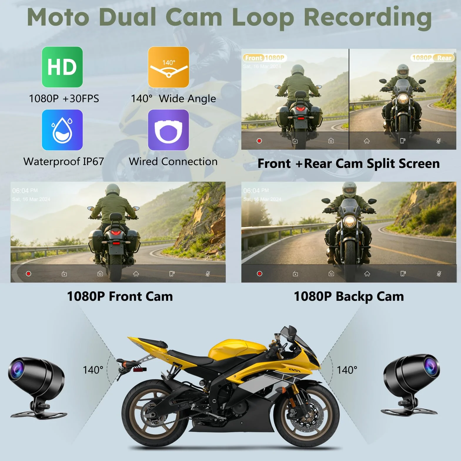 Carpuride W603DT für Motorrad mit CarPlay, Android Auto und TPMS–HD 1080p Dashcam, 6,3-Zoll-Touchscreen Wasserdicht, Drehbar für Navigation, Bluetooth, Loop-Aufnahme und Kabelgebundene Fernbedienung