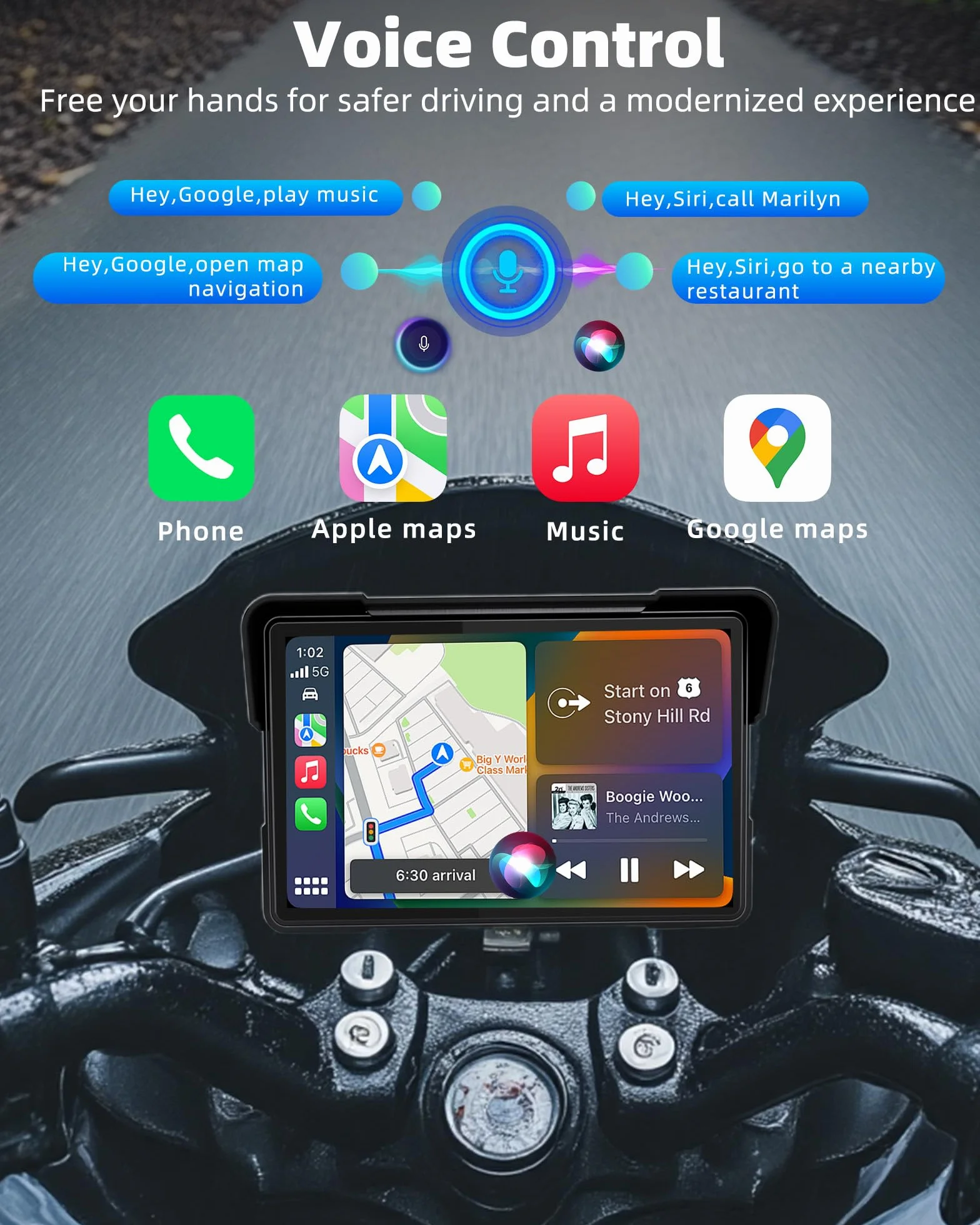2026 Jansite 7 Zoll Motorrad Carplay Android Auto, 2,5D IPS Motorrad Display IP67 Wasserdichter Navigationsgeräte Für Motorräder mit Dual-Bluetooth, Siri/G-oogle Assistant