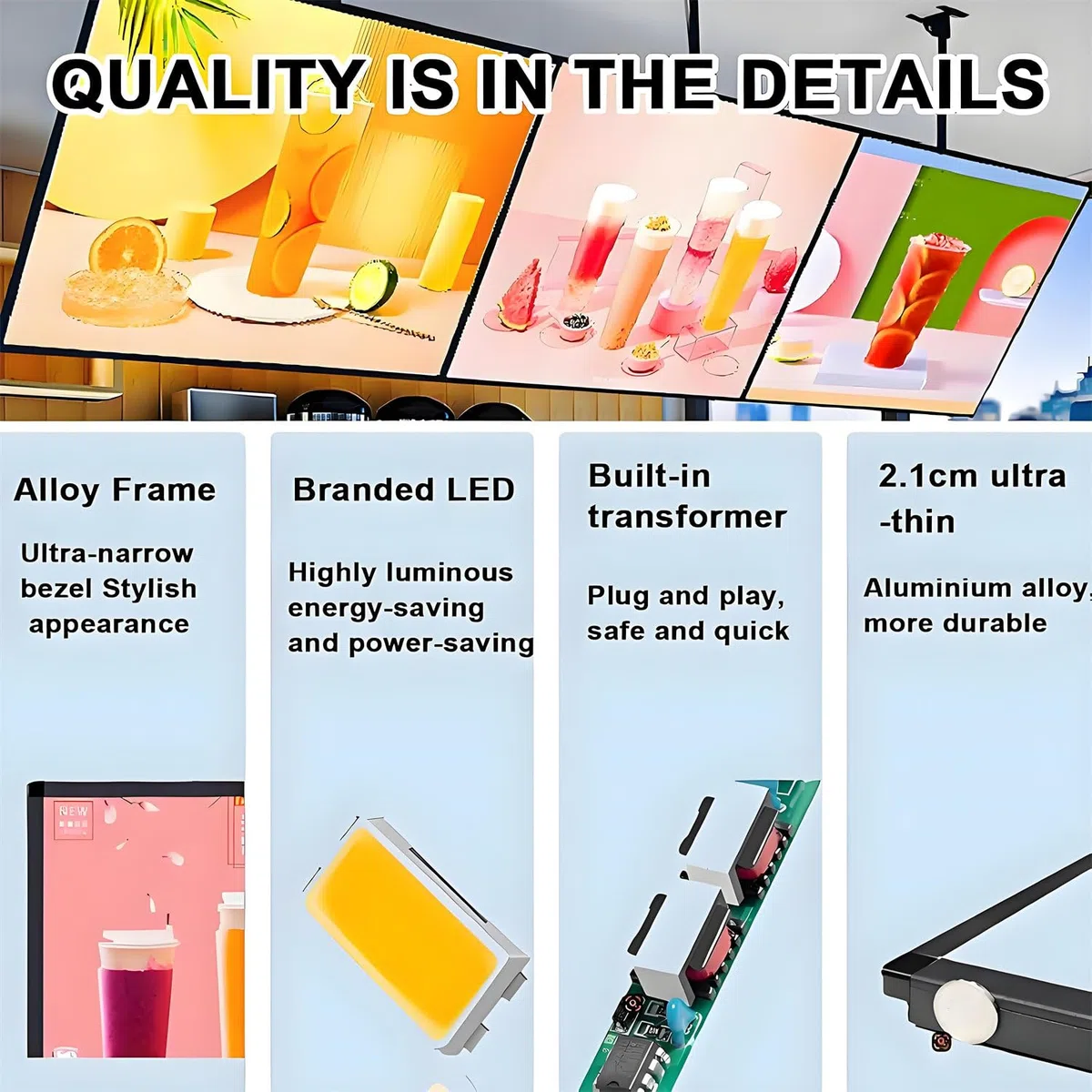 Led-Menütafel Für Kaffeesalon-Displays Leuchtkasten, Led-Menütafel Mit Hintergrundbeleuchtung, 3D-Leuchtkasten-Werbetafel Mit Schmalem Schnapprahmen Horizontalscreen-60x100cm