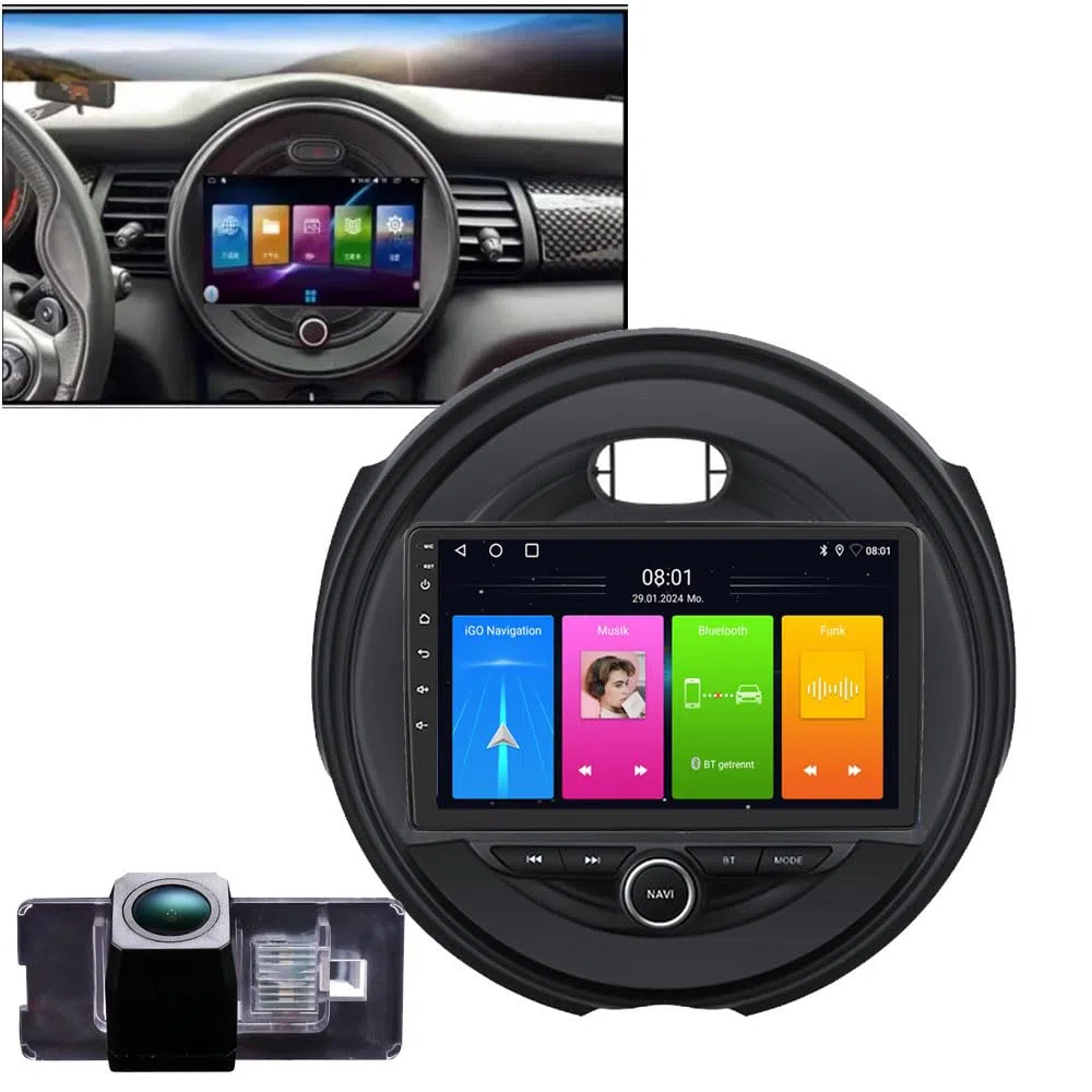 Android Autoradio CarPlay Android Auto Radio mit Bildschirm, Bluetooth, GPS Navi, WiFi, RDS,Nachtsicht Rückfahrkamera für BMW Mini Cooper R56 F55 F56 F57 John Cooper Works,One First,One D,Cooper SD