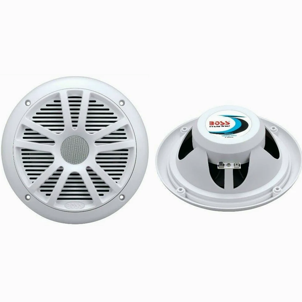 KIT-Set FÜR BOSS Audio Systems MR6W 2 Marine-Lautsprecher, 6,5 Zoll, 19,00 cm, 90 Watt RMS, 180 Watt Max, wasserdicht, weiß (Set 2), hochwertige Premium-Qualität für Boote + Aufkleber und Zubehör