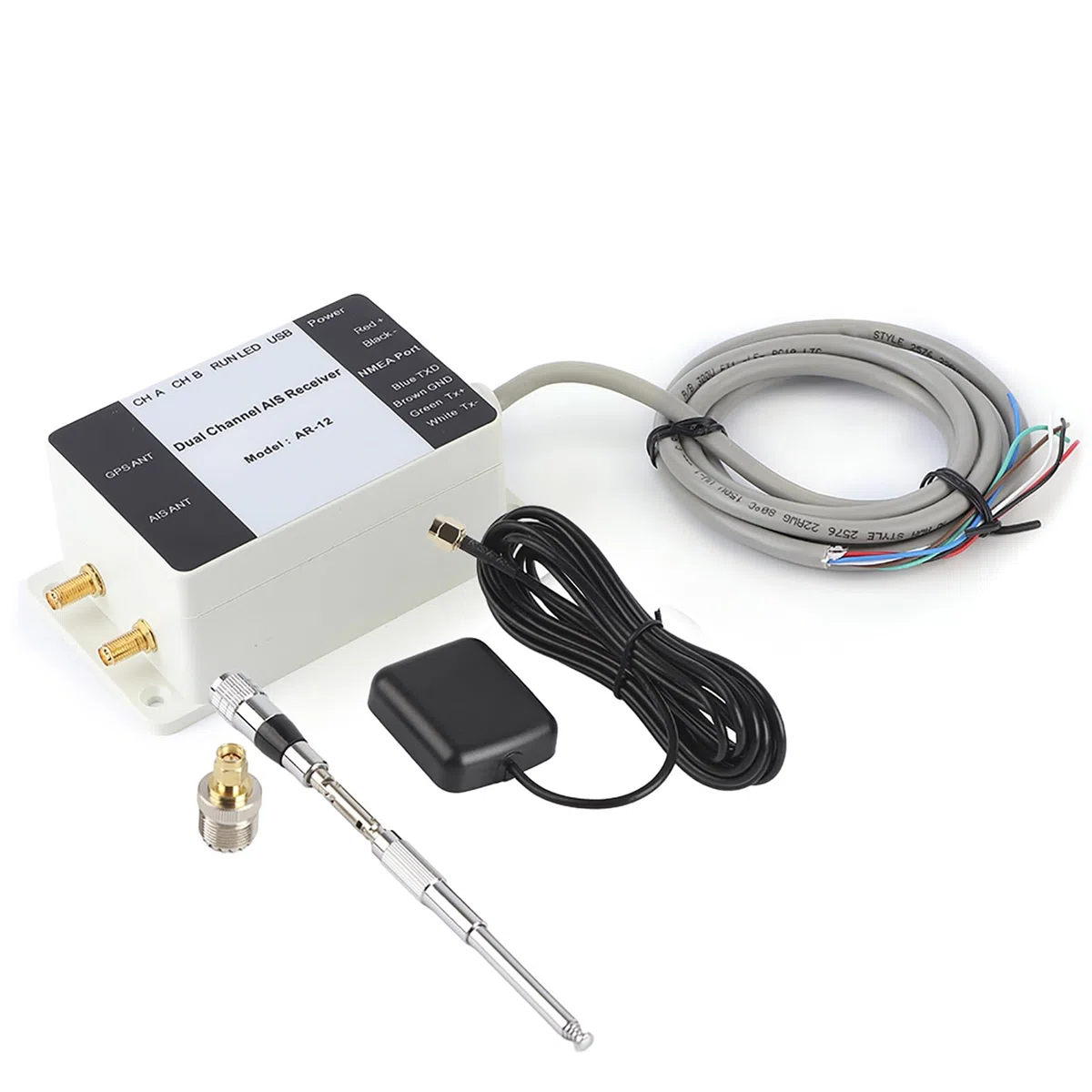AR12 Zweikanal-AIS-Empfänger, GPS, USB, Yacht, Dampfschiff, NMEA-Port, Navigator, Marine-Elektronik-Empfänger, Premium-ABS-Material, leicht, kompaktes Design, große Reichweite, 28