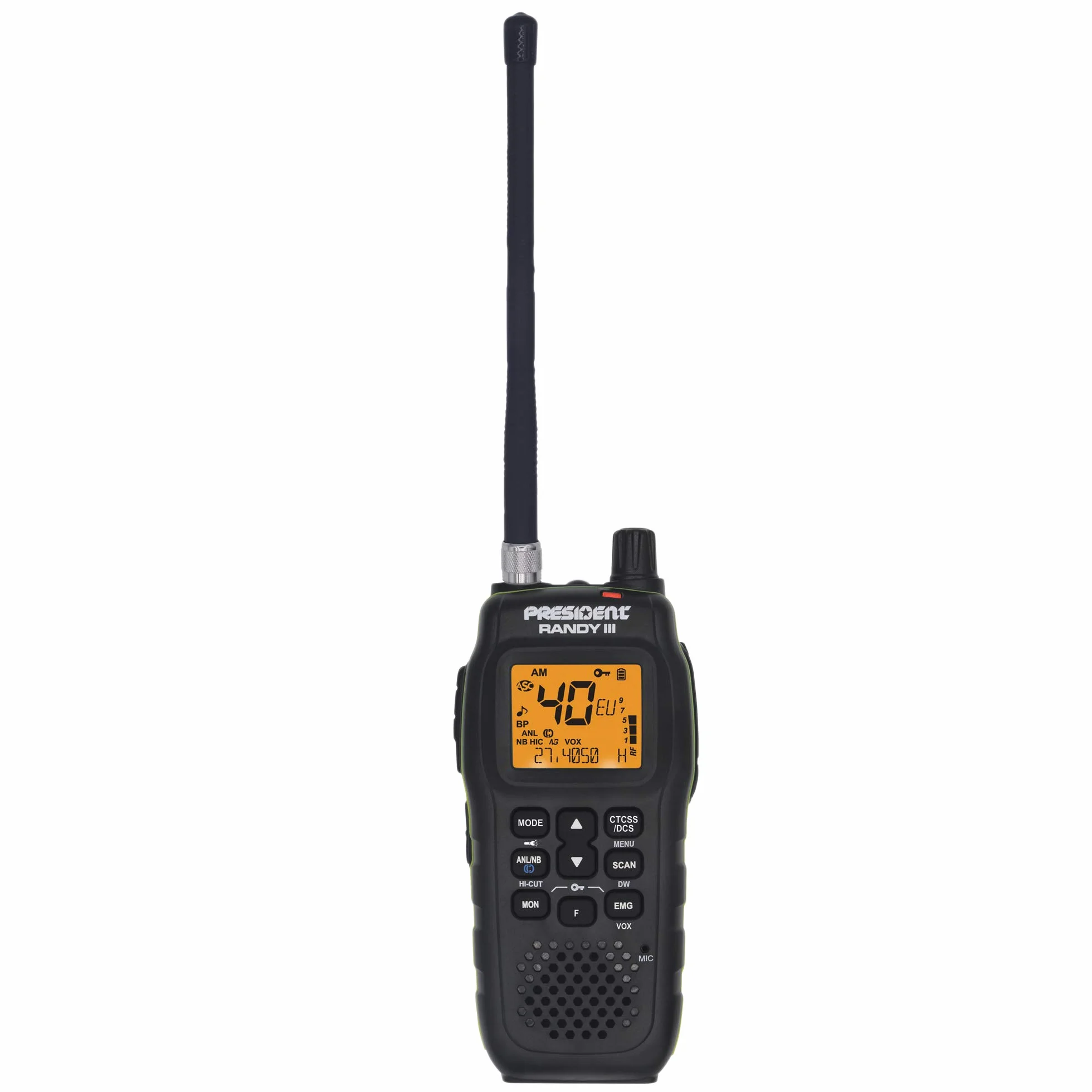 Tragbares CB-Radio President RANDY III AM / FM, Roger Beep, ASC, ANL, NB, HI-CUT, CTCSS / DCS, Batterie