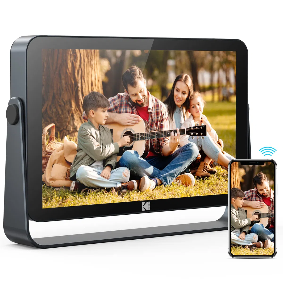 Kodak Digitaler Bilderrahmen 10 Zoll WiFi 6, Touchscreen Full HD 1200 x 1920, 32 GB, Akku 3800 mAh, Diashow & Musik, Wetter Auto, Teilen über WLAN 2.4G/5G – Schwarz