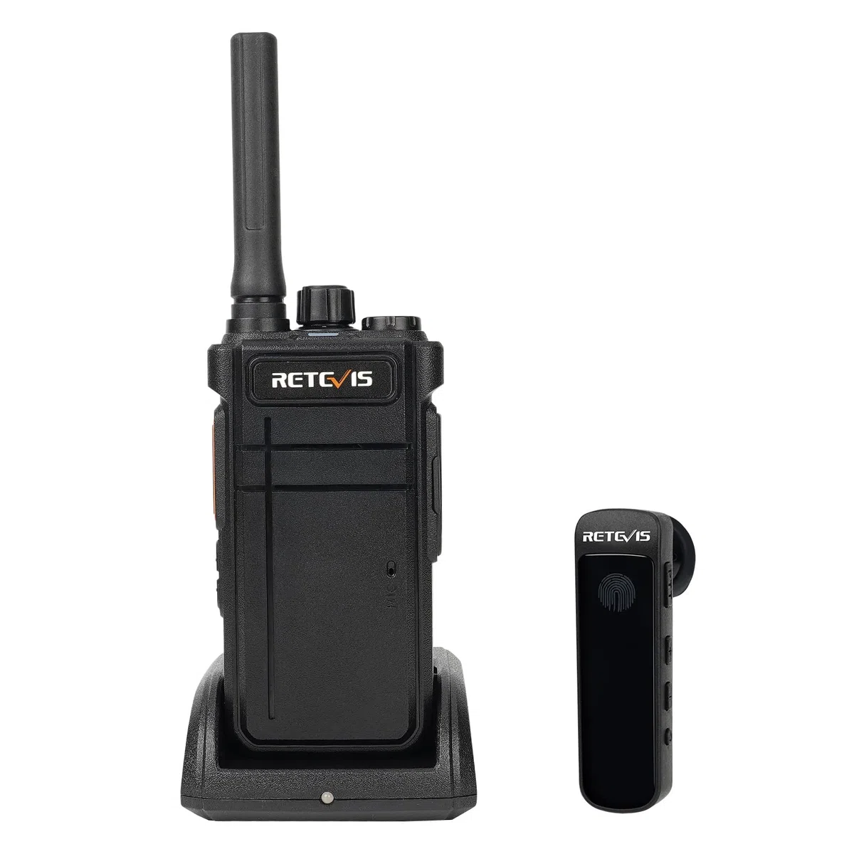 Retevis RB637 Bluetooth-Funkgerät, Walkie Talkie mit Bluetooth-Headset, 2000 mAh USB Wiederaufladbar, Taschenlampe, Freisprech-Walkie-Talkie mit Drahtlosem Klon (Schwarz, 1 Stück)