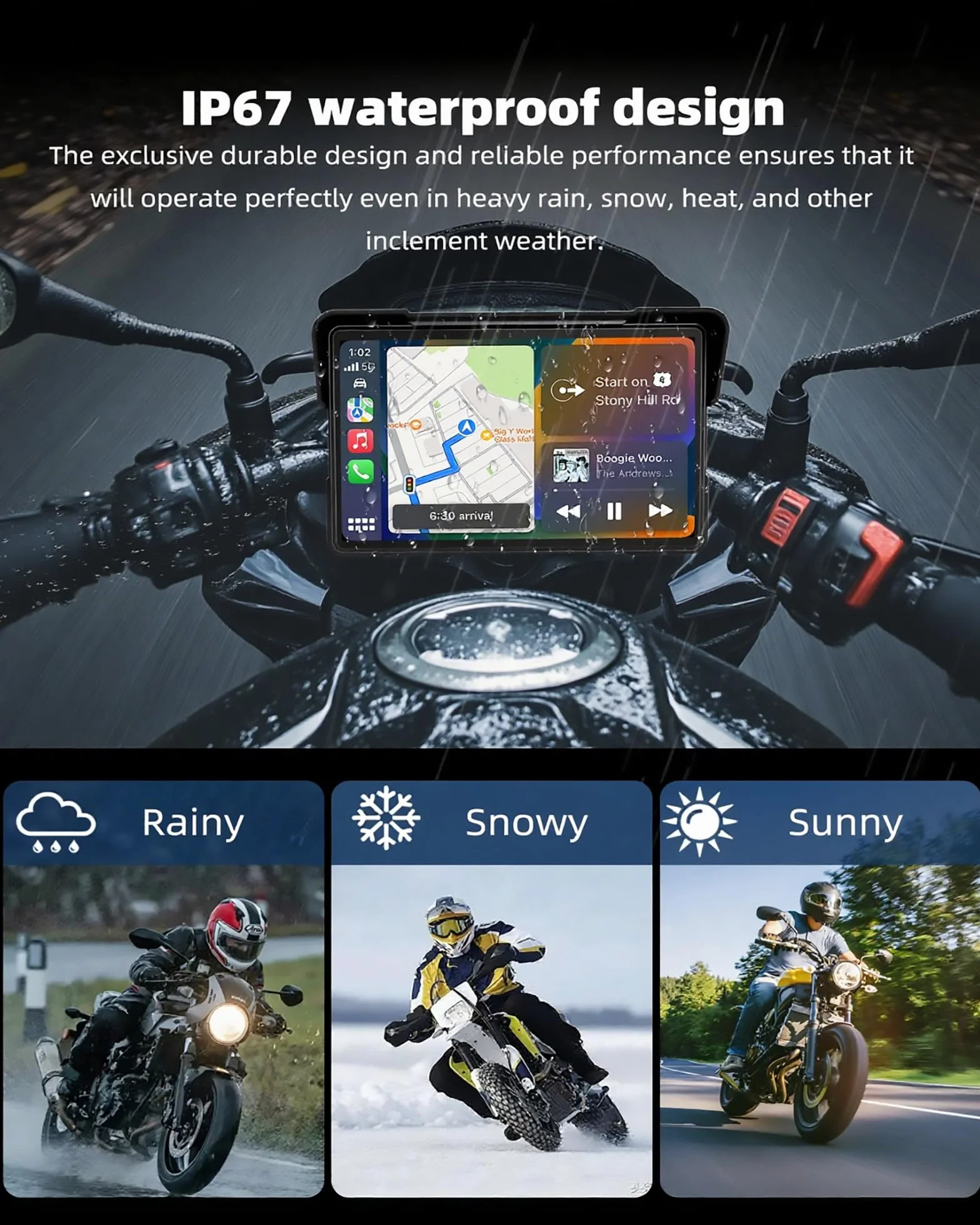 2026 Jansite 7 Zoll Motorrad Carplay Android Auto, 2,5D IPS Motorrad Display IP67 Wasserdichter Navigationsgeräte Für Motorräder mit Dual-Bluetooth, Siri/G-oogle Assistant