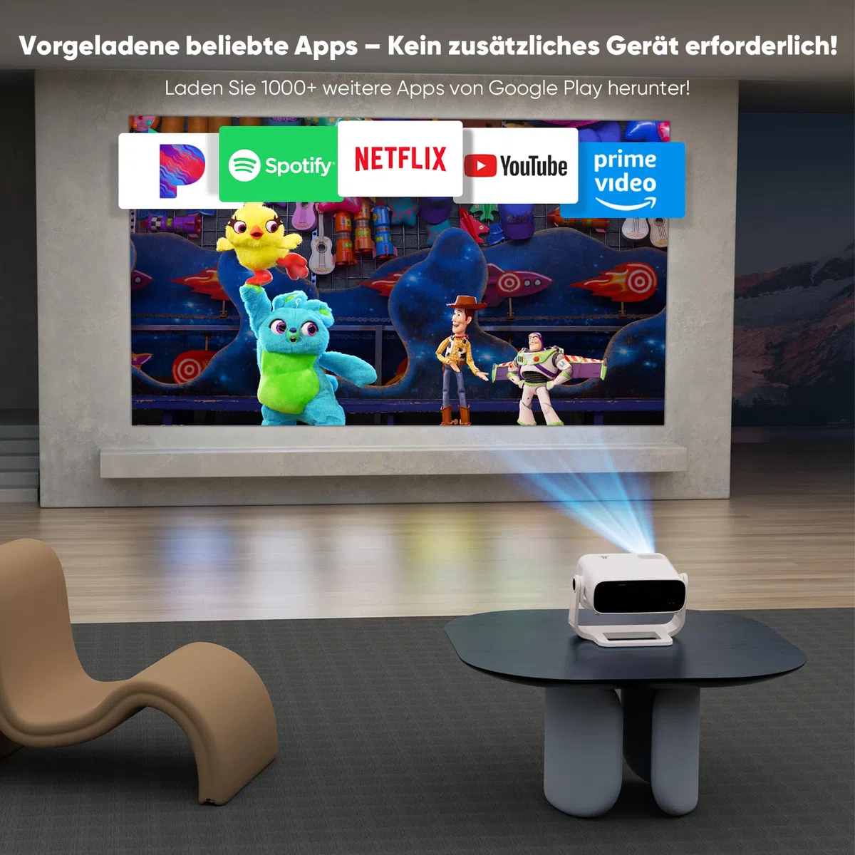 Wielio 2025 Neuer Smart Beamer,Integrierte Apps,Android 11,Native 1080P mit 4K Unterstützung,Trapezkorrektur,WiFi 6&Bluetooth 5.2,20000 Lumens,Heimkino Beamer Kompatibel mit iOS/Android/PS5