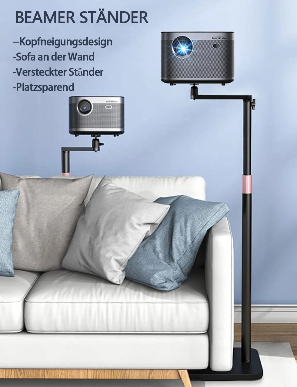 Beamer Halterung 360° Schwenkbarer Projektor Ständer Verstellbare Höhe L-Form Versteckter Bodenständer Kompatibel mit XGIMI, Nebula, VANKYO, Jinhoo, AuKing