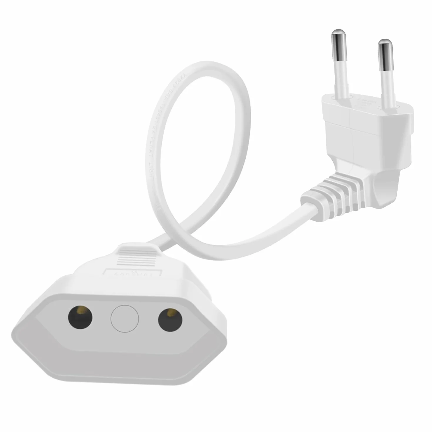 Eurostecker Verlängerung 2,5A 250V Verlängerungskabel mit Eurostecker Kurz Eurostecker 90 Grad Kurz, für Haushaltsgeräte TV PC Computer Monitor Etc (Weiß, 0.6m)