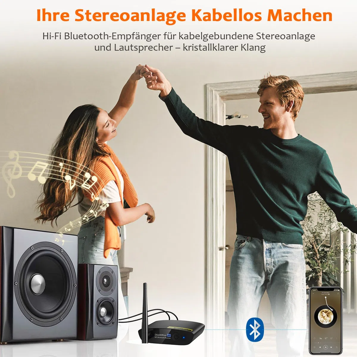 1Mii DS200Pro HiFi Bluetooth Receiver mit LDAC & Audiophile DAC, Bluetooth 5.3 Audio Empfänger mit aptX HD & Low Latency, Lange Reichweite, RCA & Optisch für Stereoanlage, Verstärker