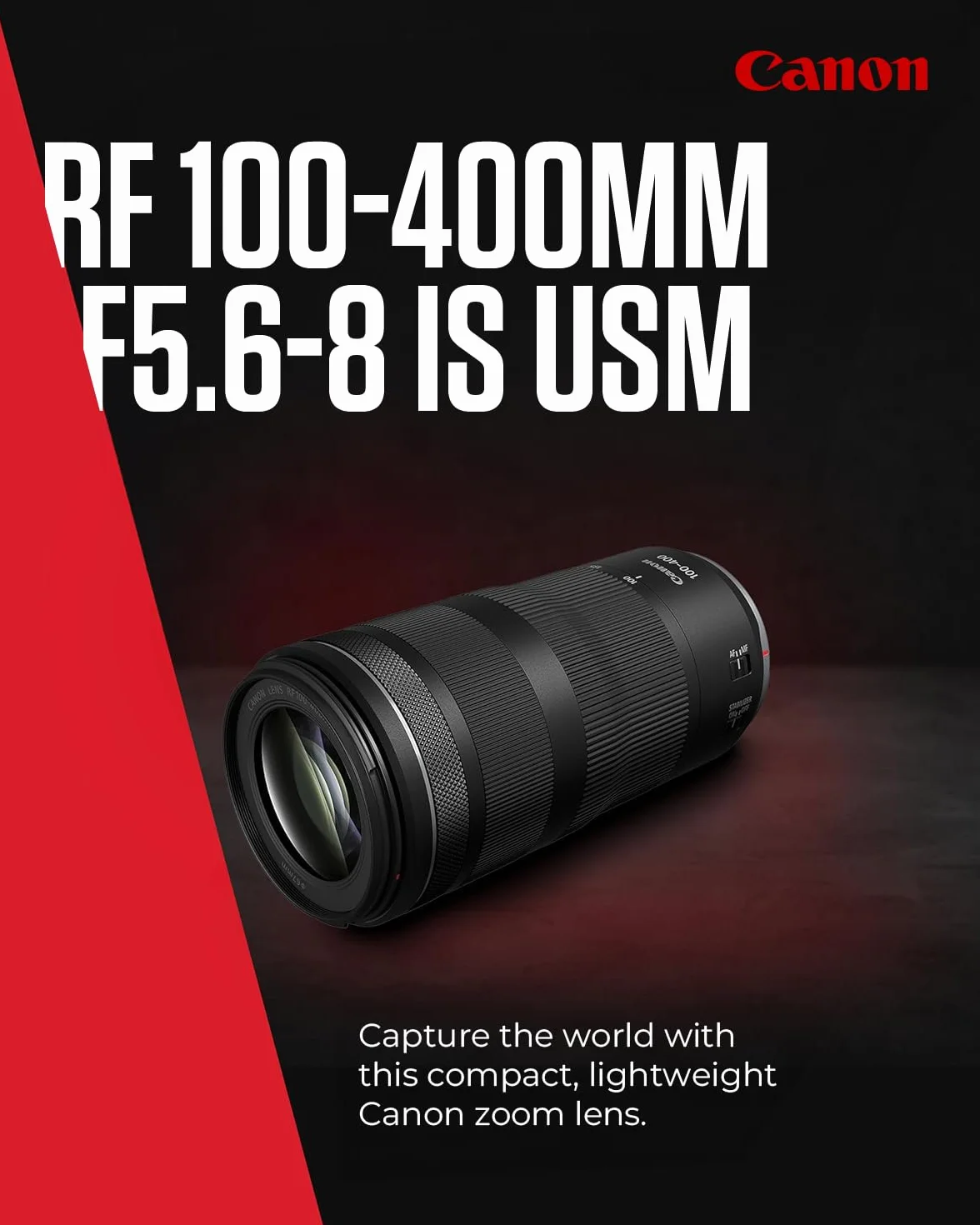 Canon RF Objektiv 100-400mm F5.6-8 IS USM – Tele-Zoom mit 5,5-Stufen-Bildstabilisator für Sport & Natur | Kompatibel mit EOS R System