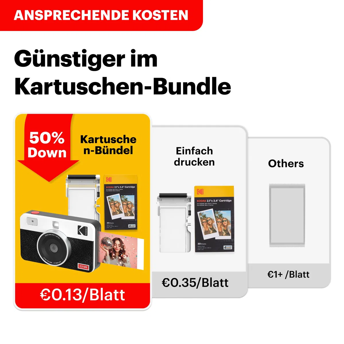 KODAK Mini Shot 2 Retro 4PASS 2-in-1 Sofortbildkamera und Fotodrucker (5,3x8,6cm) + 8 Blatts, Gelb