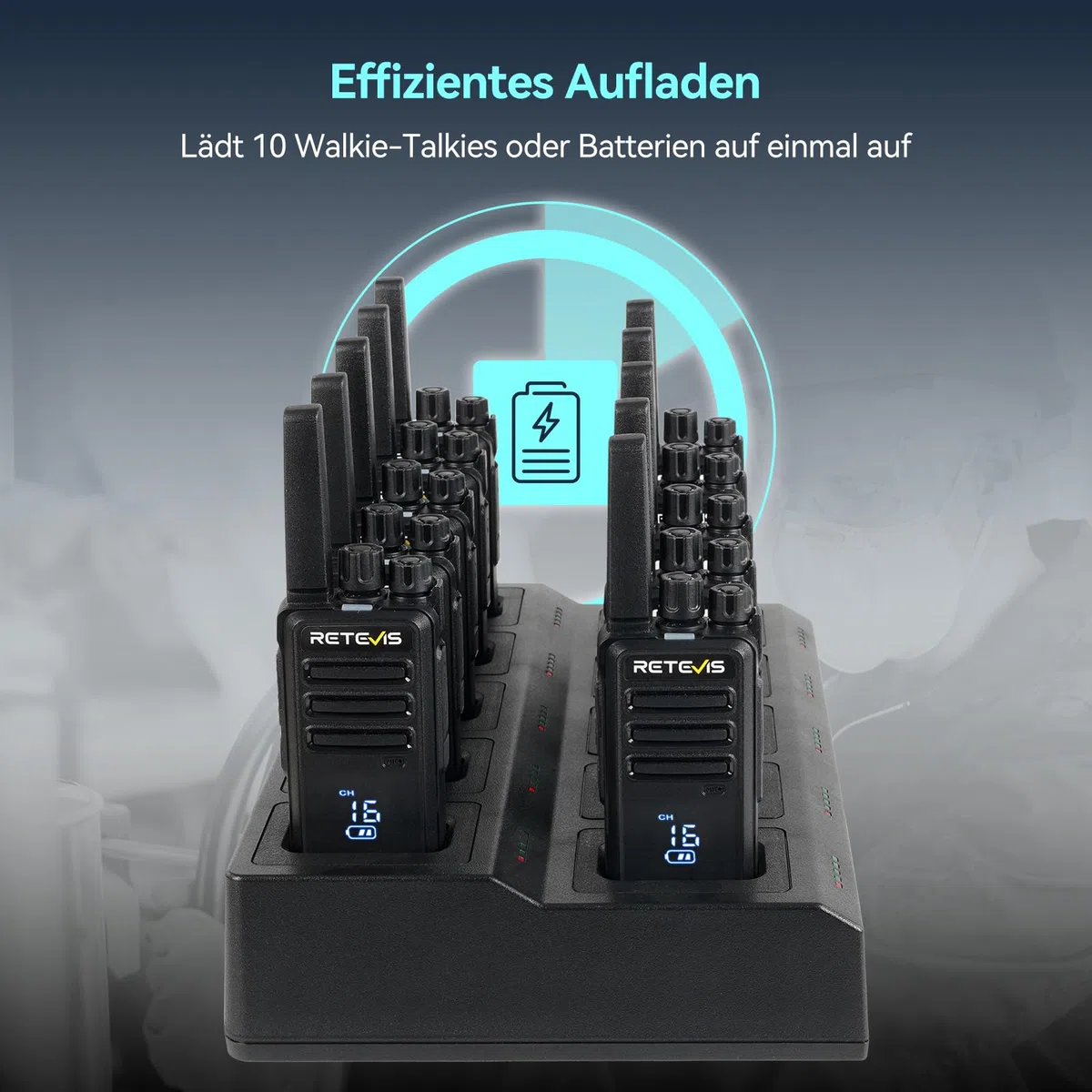Retevis RT668H Funkgeräte Set mit Headset, 10-1 Ladegerät, PMR Radio mit Display, Klarem Klang, USB-C 1200mAh, Robust Profi Funkgerät, für Hotel/Sicherheit und Teamkommunikation (Walkie-Talkie-Set 10)