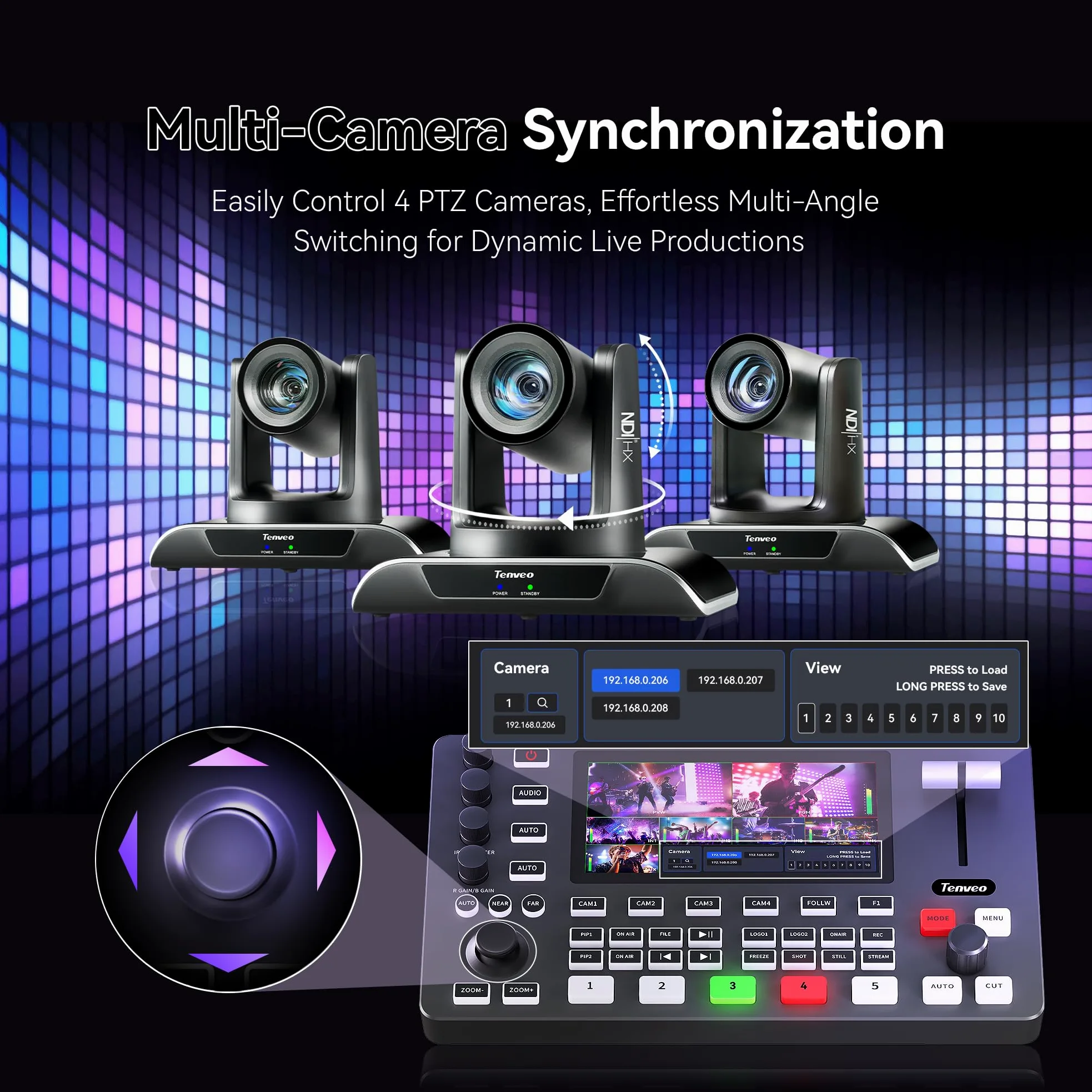 Tenveo Video Mixer Switcher, 4K 60FPS Live-Streaming-Videomischer, 5,5-Zoll-FHD-Bildschirm, 4X SDI und 4X HDMI Eingänge, 1080P 60FPS Ausgang, USB-Aufnahme, PTZ-Kamera- und Controller-Unterstützung
