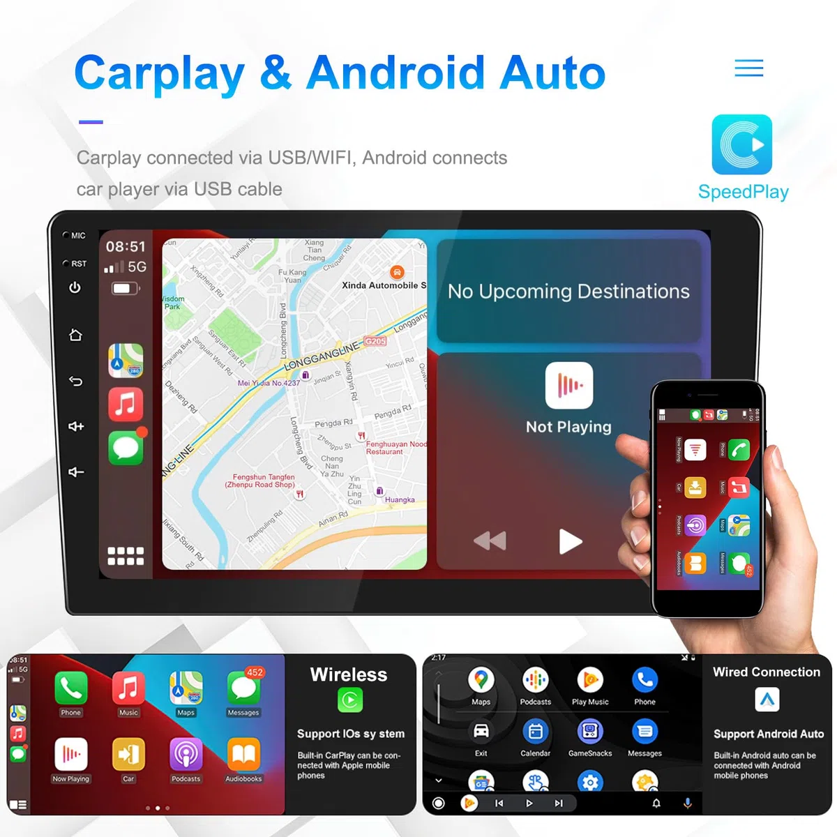 9" Android Auto GPS Radio Navigator Navigation Carplay Head Unit Fit for Audi A1 8X 8X1 8XK 8XF 2010-2018;OEM: 8XA035193A 8X0857273B mit BT FM USB RDS TPMS SWC DAB Pip Mirror Link