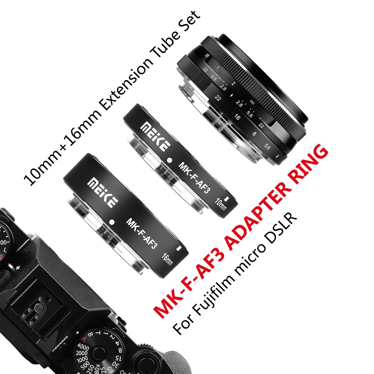 Meike MK-F-AF3 Auto Fucus Macro Extension Tube for Compatible with Fujifilm Mirrorless Camera(10mm 16mm only or conbination )X-T1 X-T2 X-Pro1 X-Pro2 X-M1 X-T10 X-A1 X-A2 X-E1 X-E2 X-E3 etc