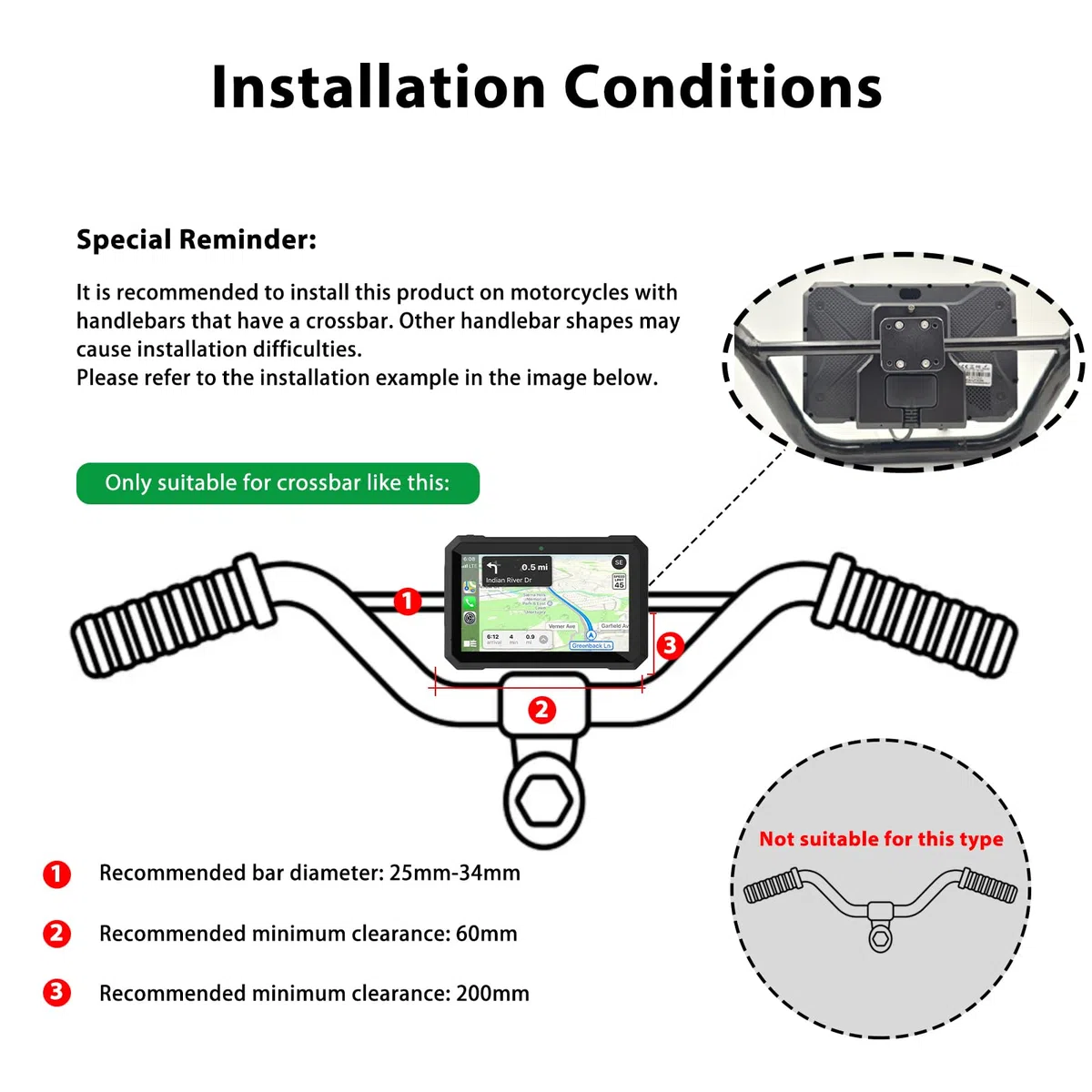 Sunweyer Motorrad Carplay und Android Auto Tragbare Drahtlose GPS Navigation 7 Zoll IPX7 Wasserdicht Touchscreen 5G Dual Bluetooth