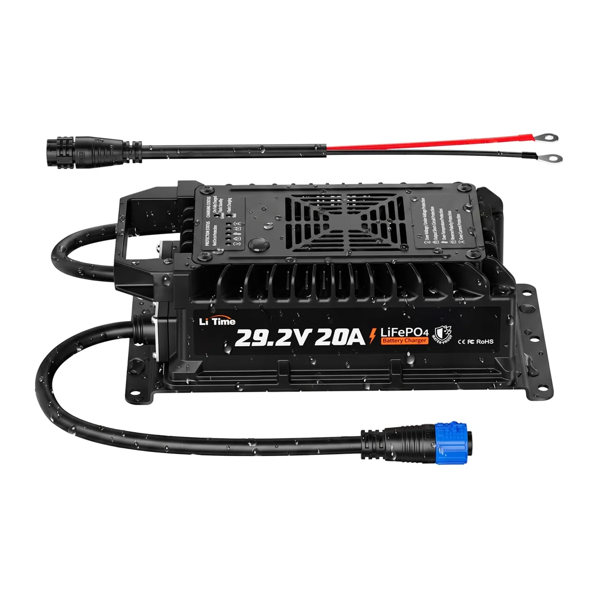 LiTime 24V 20A LiFePO4 Ladegerät, IP67 Wasserdichtes, 0V-Aktivierung, AC-DC