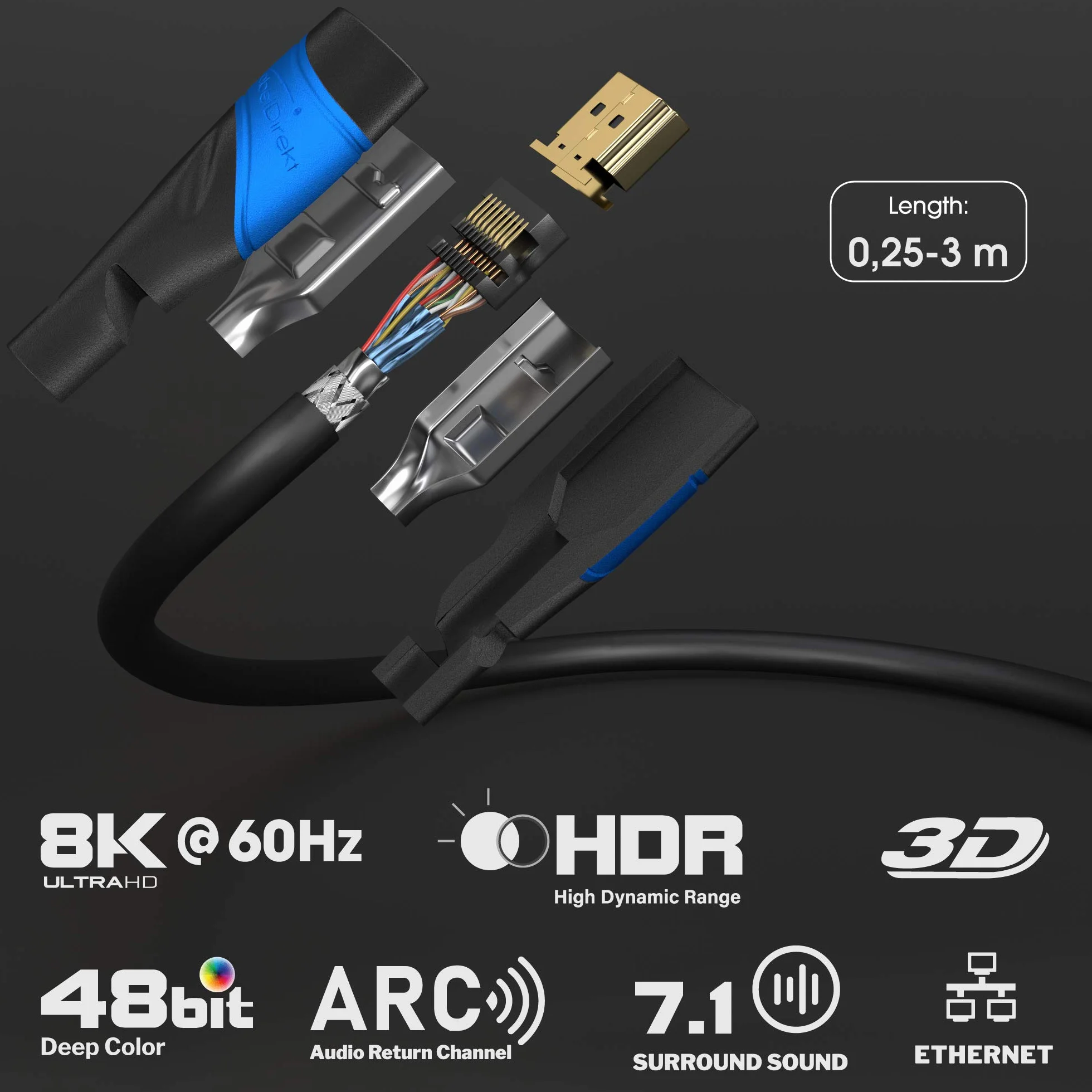 Panasonic DMR-UBC90EGK Ultra HD Blu-ray Recorder (2TB HDD, 4K Blu-ray Disc, UHD TV Kabelempfang, 3 x DVB-C/DVB-T2 HD Tuner) & KabelDirekt – 8K/4K HDMI-Kabel – 3 m – 8K@60Hz (Schwarz/Blau)