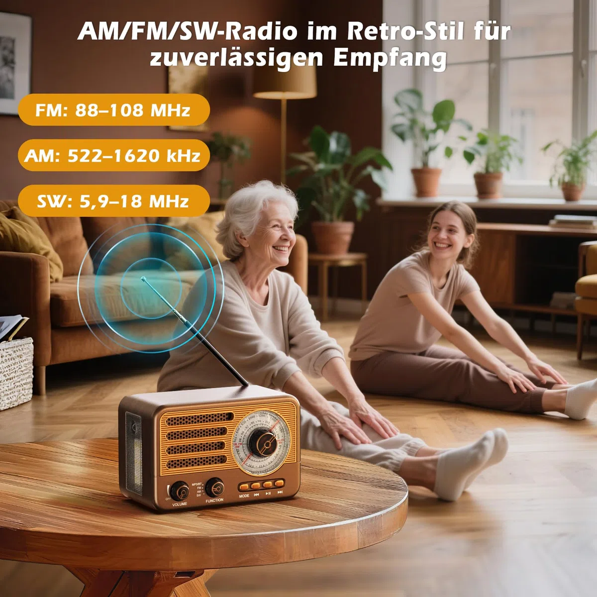 Vintage-Transistorradio – Retro-Stil mit moderner Reichweite, tragbar, AM/FM/SW, mit USB/TF/Aux-MP3-Wiedergabe und wiederaufladbarem 1800-mAh-Akku