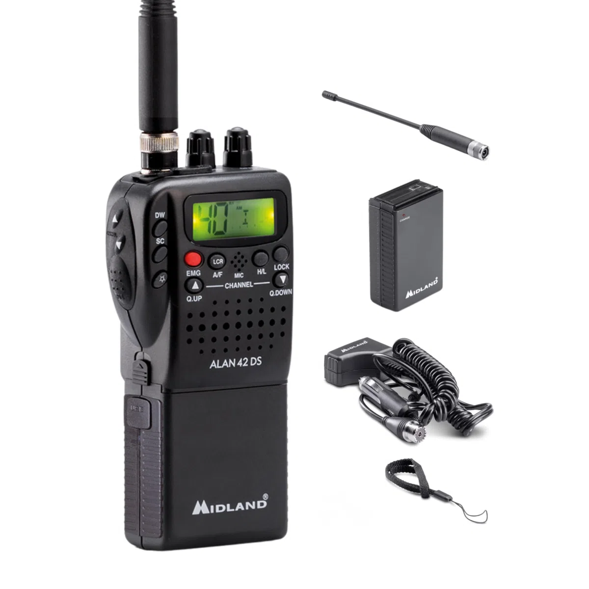 Midland Alan 42 DS CB-Handfunkgerät mit Multiband AM/FM, tragbares CB-Funkgerät mit Zubehör & digitaler Rauschsperre, für alle EU-Länder, schwarz