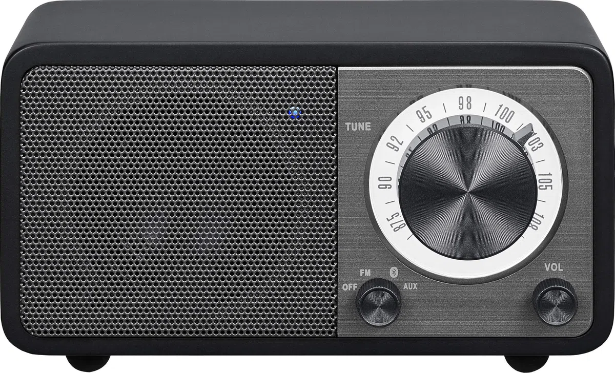 SANGEAN WR-7 – Kompaktes, tragbares Radio mit FM, Bluetooth, integriertem Akku, edlem Echtholz-Gehäuse, Matt-Schwarz