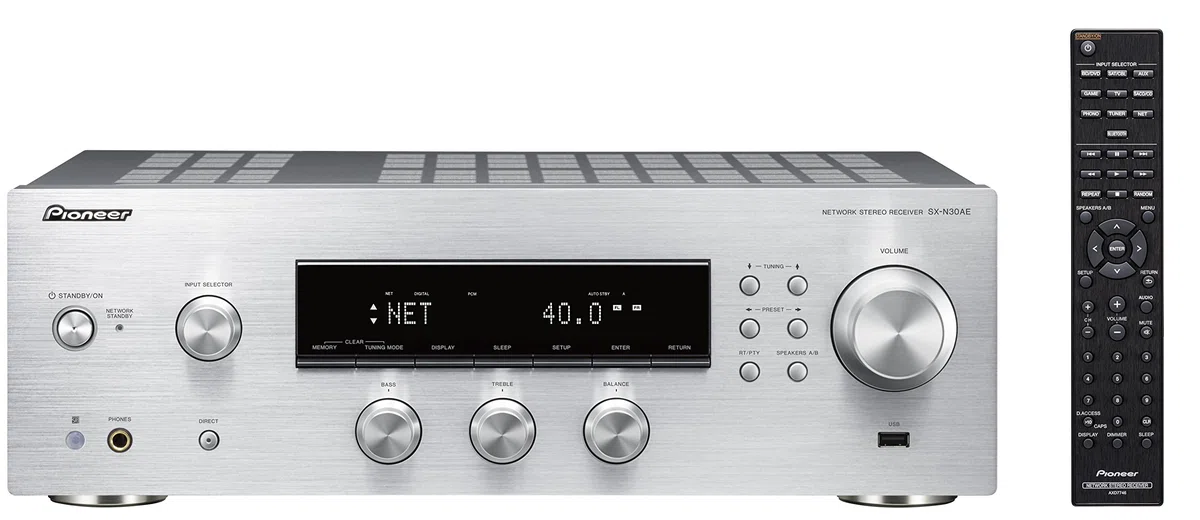 Pioneer SX-N30AE-S Multiroomfähiger Netzwerk Stereo-Receiver mit integriertem WiFi, Chromecast, tuneIN Internet Radio, Kanal, 135W silber