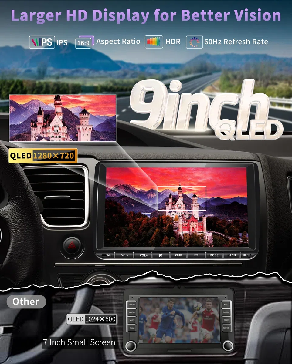 URVOLAX DAB+ Autoradio mit Bildschirm für VW Skoda Seat: 9 Zoll Doppel DIN Radio mit Wireless Apple CarPlay Android Auto - Linux Auto Radio für Golf 5 6 T5 Polo 6r Caddy Touran Passat Tiguan Fabia