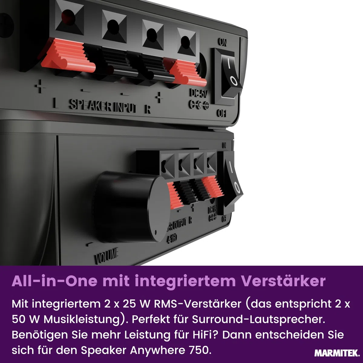 Marmitek Surround Anywhere 221 - Kabelloser Lautsprecher-Sender - Digitaler Audio-Sender ohne Latenz – integrierter Verstärker & Lautstärkeregelung – Surround Lautsprecher drahtlos | Rear Adapter für Heimkino, drahtlose Rücklautsprecher, Sender Empfänger