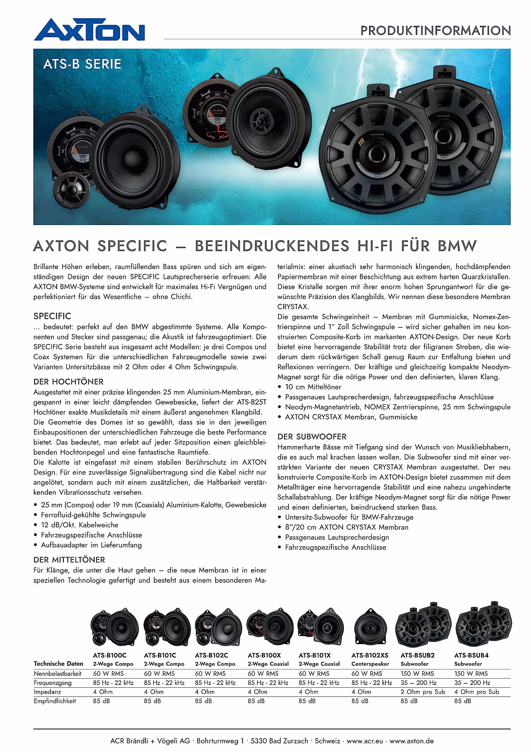 AXTON ATS-BSUB4 – Power 8“ / 20 cm Auto Untersitz Subwoofer, kompatibel mit BMW und MINI Fahrzeugen, Plug & Play Underseat Bass mit 4 Ohm Schwingspule, 150 W RMS, 1 Paar