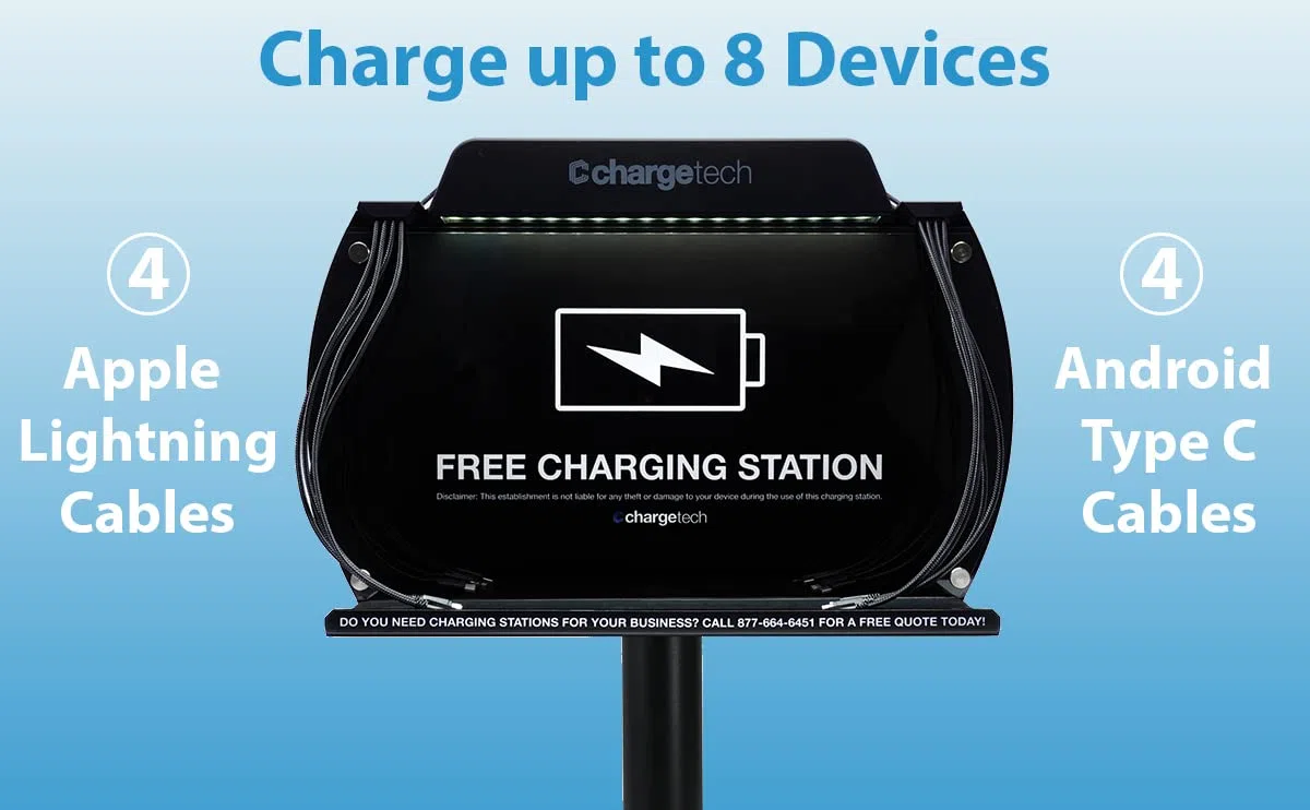 ChargeTech S9 Power Stand Ladestation Hub - Apple Ladestation für iPhone, iPad, Lightning Kabel - Android Handy Ladegerät, Tablets, USB Type-C - Lädt bis zu 8 Geräte