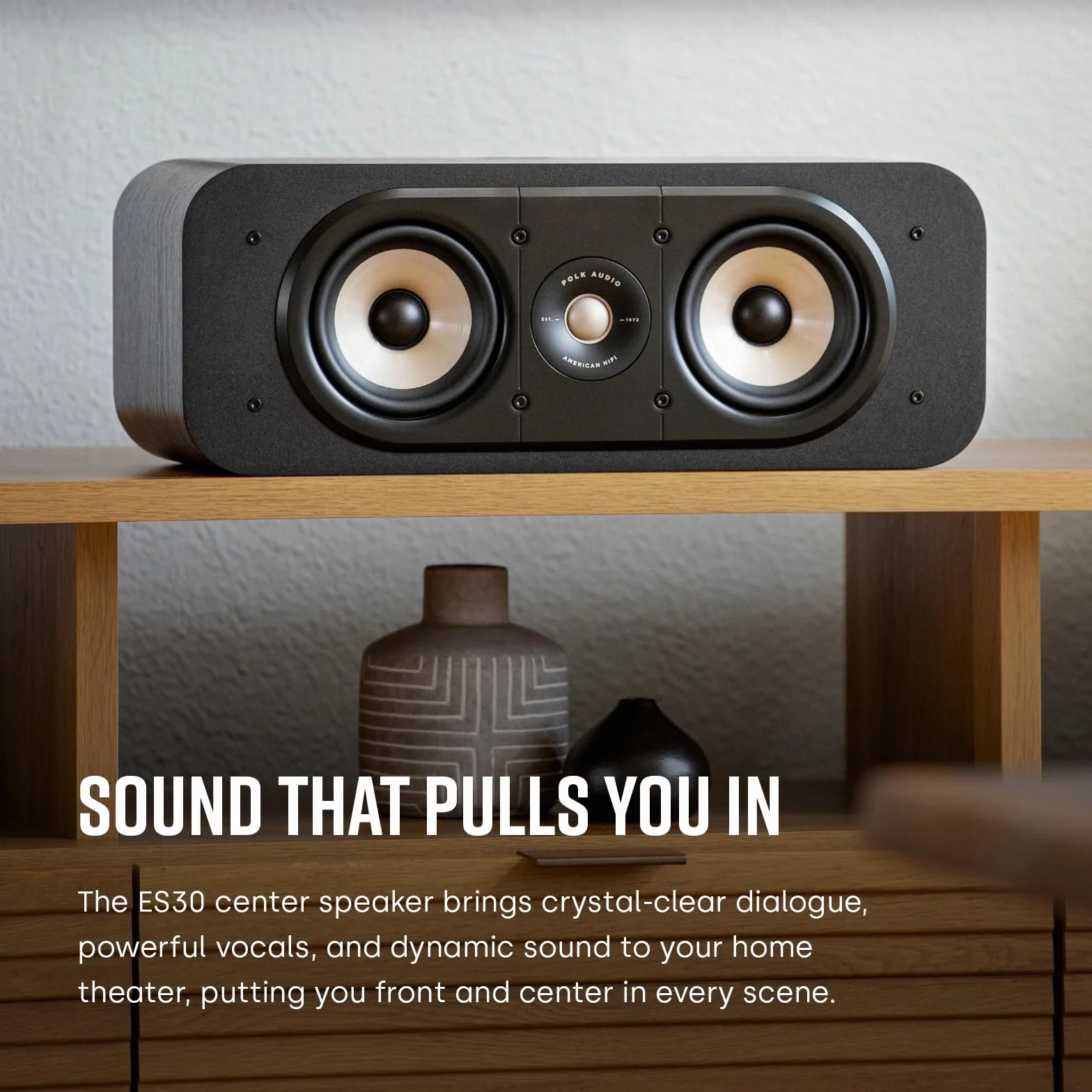 Polk Audio Signature Elite ES30 Centerlautsprecher, schlanker, hochauflösender Center Lautsprecher, Hi-Res Zertifiziert, Dolby Atmos und DTS:X kompatibel (Stück), Weiß
