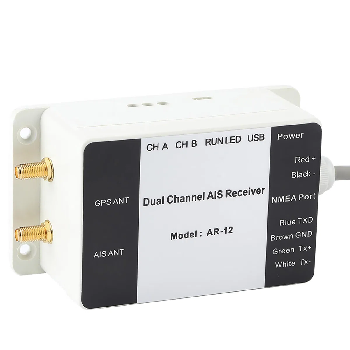 AR12 Zweikanal-AIS-Empfänger, GPS, USB, Yacht, Dampfschiff, NMEA-Port, Navigator, Marine-Elektronik-Empfänger, Premium-ABS-Material, leicht, kompaktes Design, große Reichweite, 28