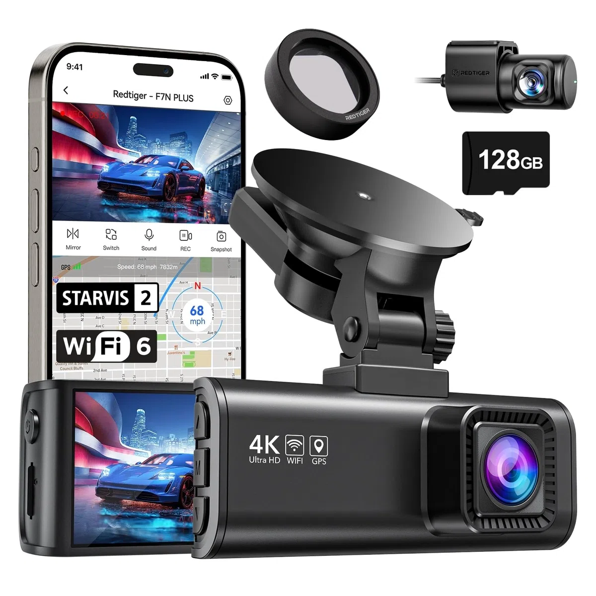 REDTIGER F7NP Dashcam und CPL, 4K Starvis 2 Dashcam Auto mit integriertem GPS, WLAN und mitgelieferter Speicherkarte