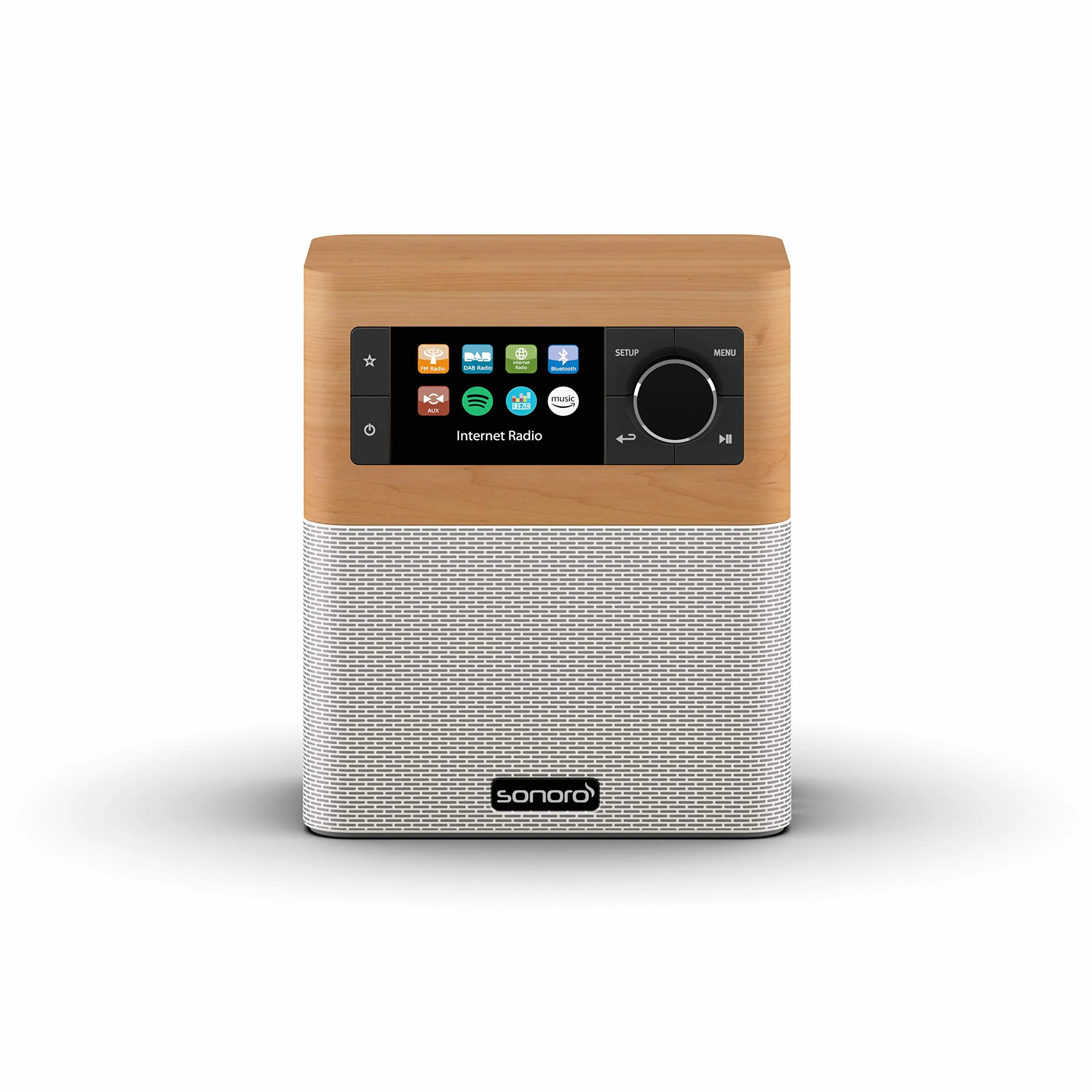sonoro Stream Internetradio mit Bluetooth & DAB Plus (UKW/FM, WLAN, MP3, Spotify, Amazon, Deezer, spritzwassergeschützt) Design Küchenradio Ahorn/Weiß