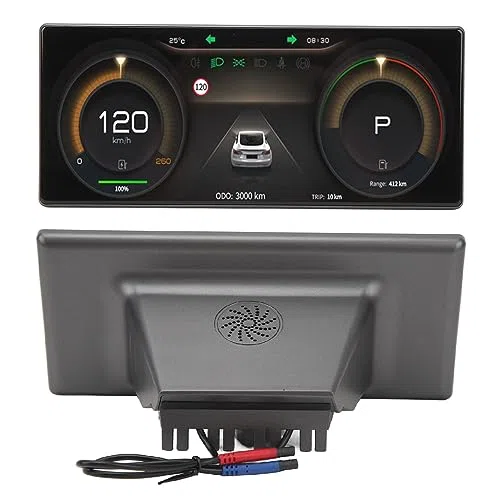 Fockety 9 Zoll Auto Head Up Display für Model 3/Y, IPS Bildschirm, WLAN Verbindung, Google Assistant, Carplay, Drehzahlmesser, Eingebettetes Design, Auto HUD Display für