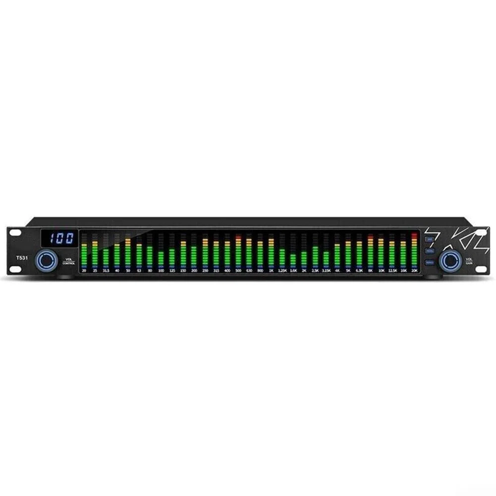 31-Band Stereo Grafik Digital Equalizer mit LED für SPECTRUM-Anzeige, Dual-K für DSP, Rauschunterdrückung, TRS/RCA/XLR Eingänge für Zuhause oder KTV, Schwarz