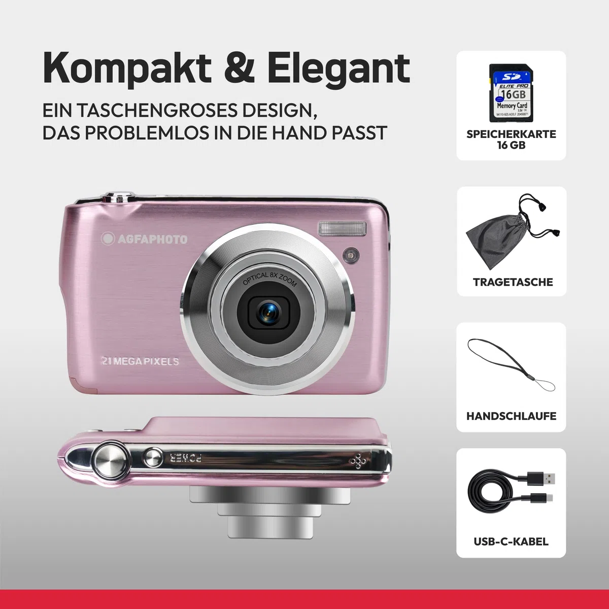 AGFA Photo Realishot DC8200 - Kompaktkamera, 18MP, Full HD Video, 2,7'' LCD-Bildschirm, 8-facher optischer Zoom, Lithium-Batterie und 16GB SD-Karte - Schwarz