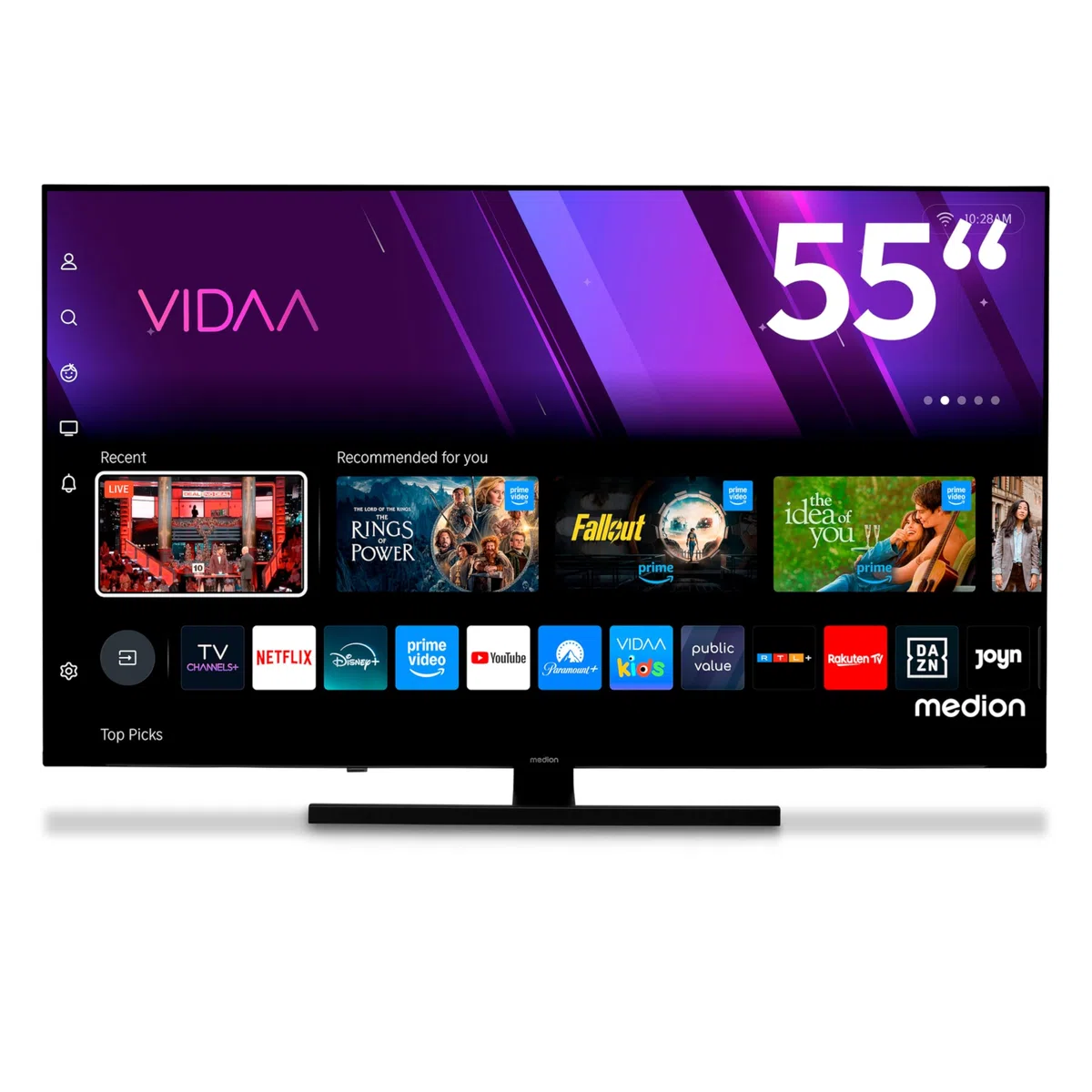 MEDION 138,8 cm (55 Zoll) QLED Fernseher (Smart-TV, Dolby Vision HDR, VIDAA Store, Prime Video, Disney+, DAZN, Paramount+, DTS X, Dolby Atmos, PVR, Bluetooth, MD 855600)